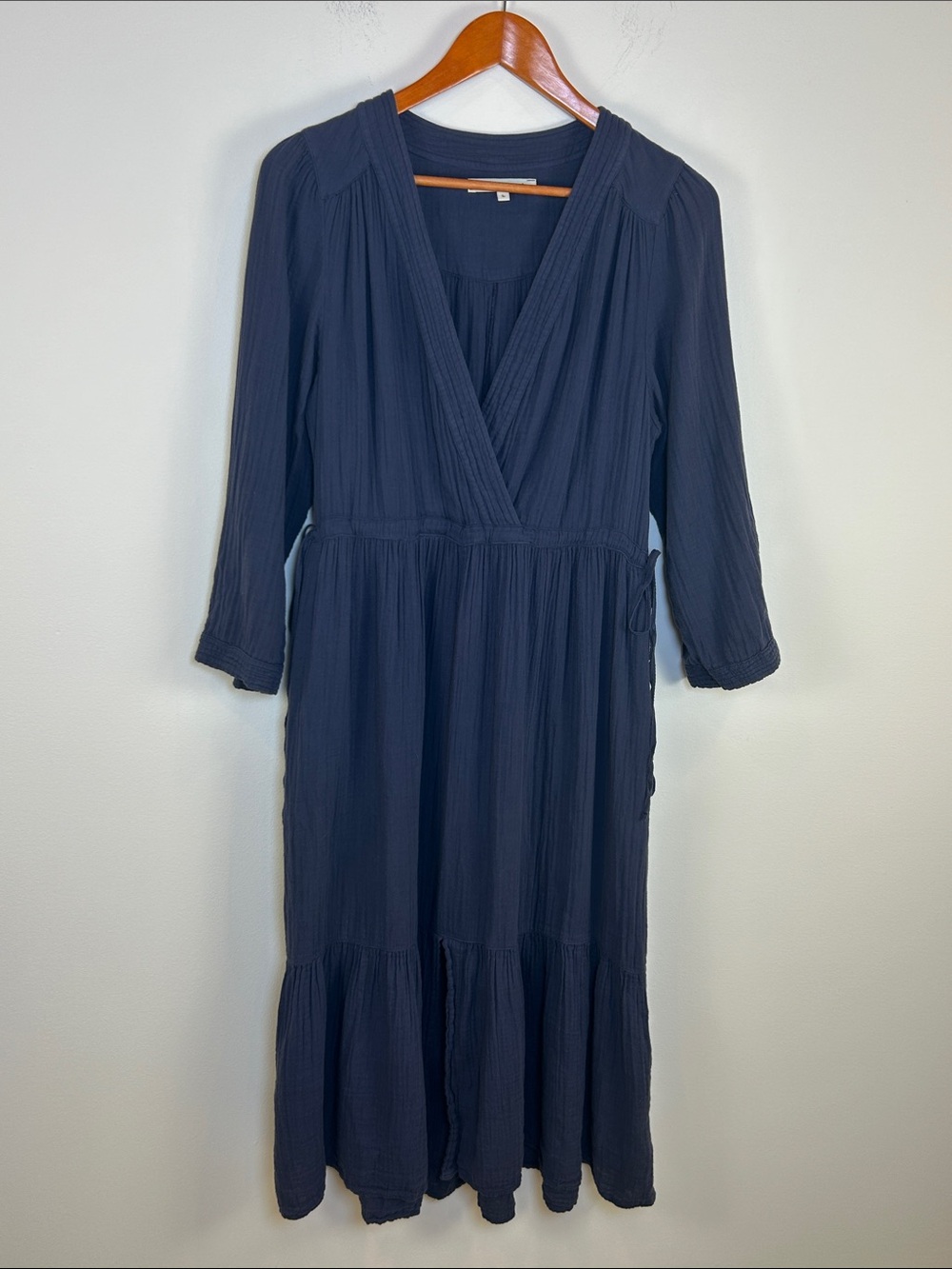 Xirena Navy Cotton Gauze Tiered Midi Dress L